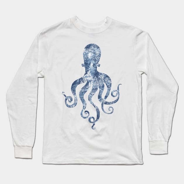 Sponge painted Indigo blue Octopus Long Sleeve T-Shirt by LittleBean